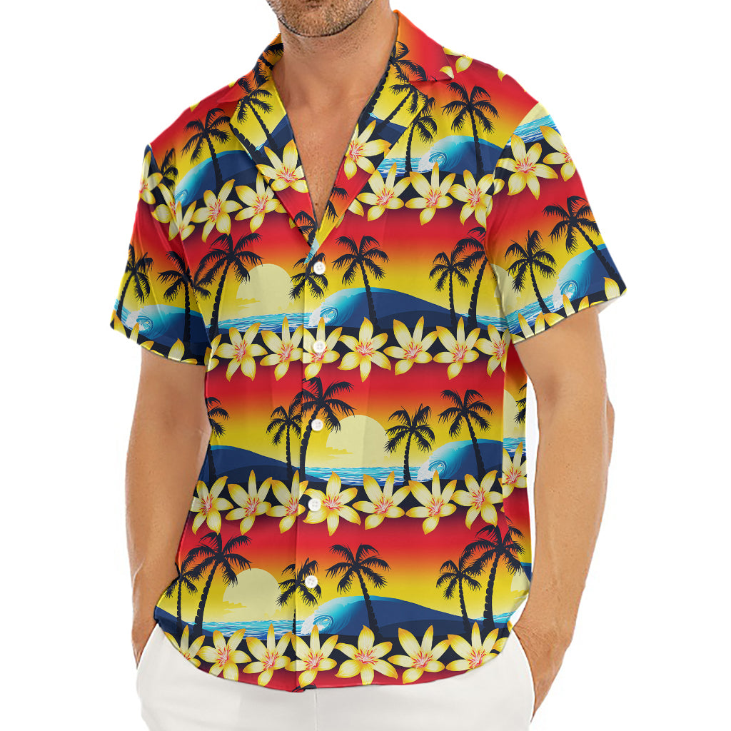 Tropical Sunset Pattern Print Men's Deep V-Neck Shirt