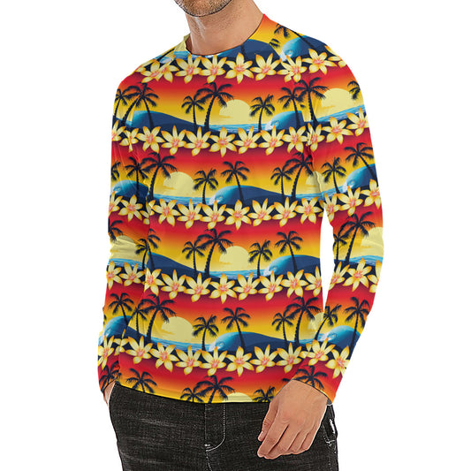 Tropical Sunset Pattern Print Men's Long Sleeve Rash Guard