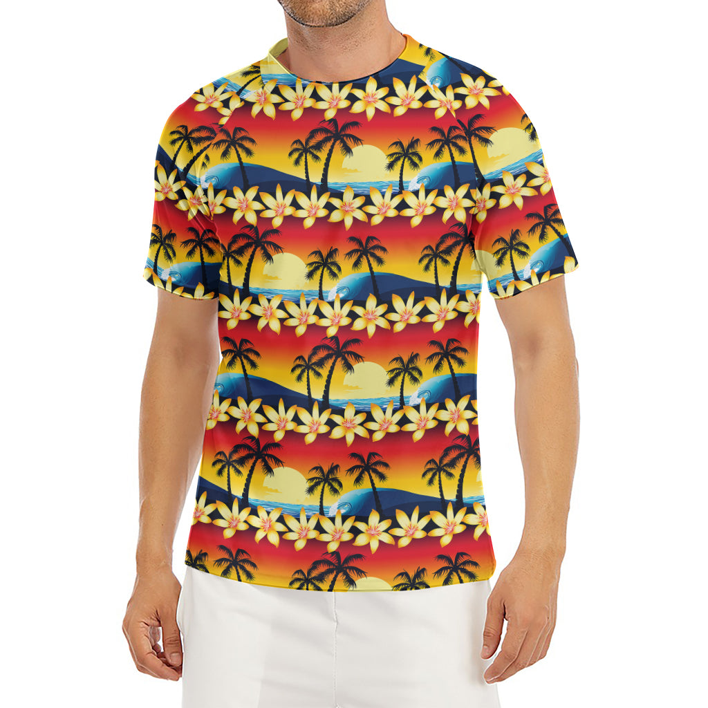 Tropical Sunset Pattern Print Men's Short Sleeve Rash Guard