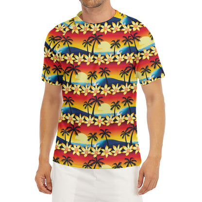 Tropical Sunset Pattern Print Men's Short Sleeve Rash Guard