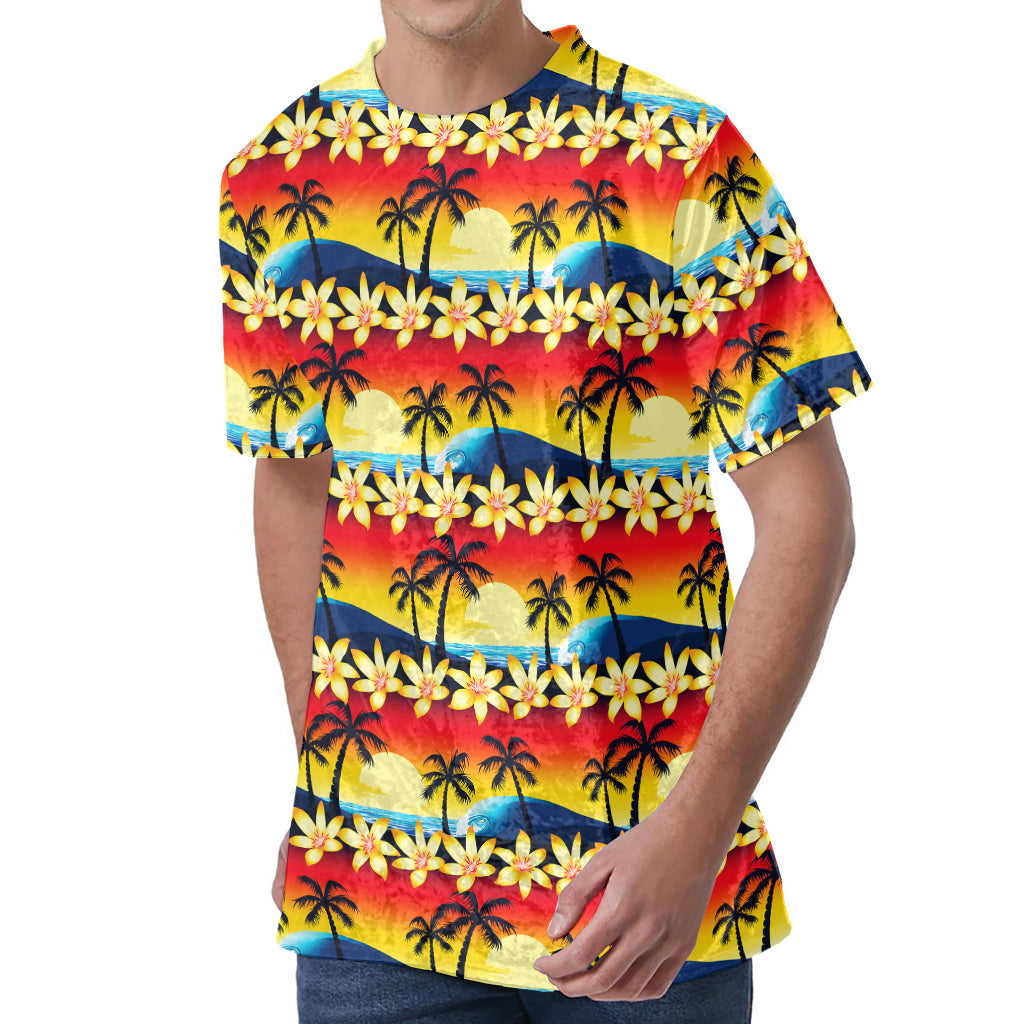 Tropical Sunset Pattern Print Men's Velvet T-Shirt