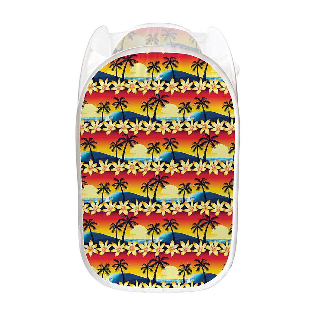 Tropical Sunset Pattern Print Mesh Laundry Hamper