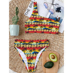 Tropical Sunset Pattern Print One Shoulder Bikini Top