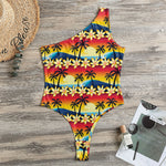 Tropical Sunset Pattern Print One Shoulder Bodysuit