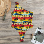 Tropical Sunset Pattern Print One Shoulder Bodysuit