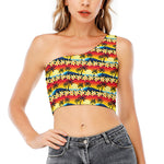 Tropical Sunset Pattern Print One Shoulder Crop Top