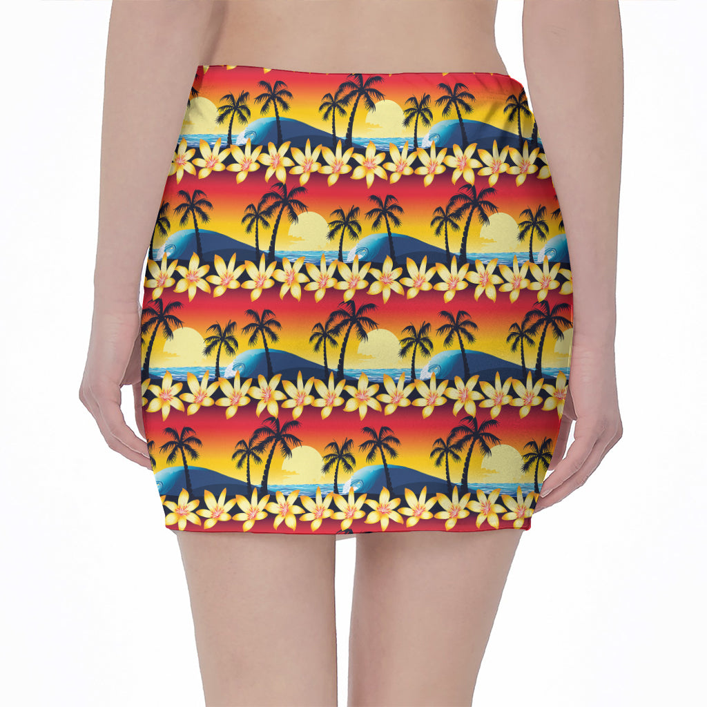 Tropical Sunset Pattern Print Pencil Mini Skirt