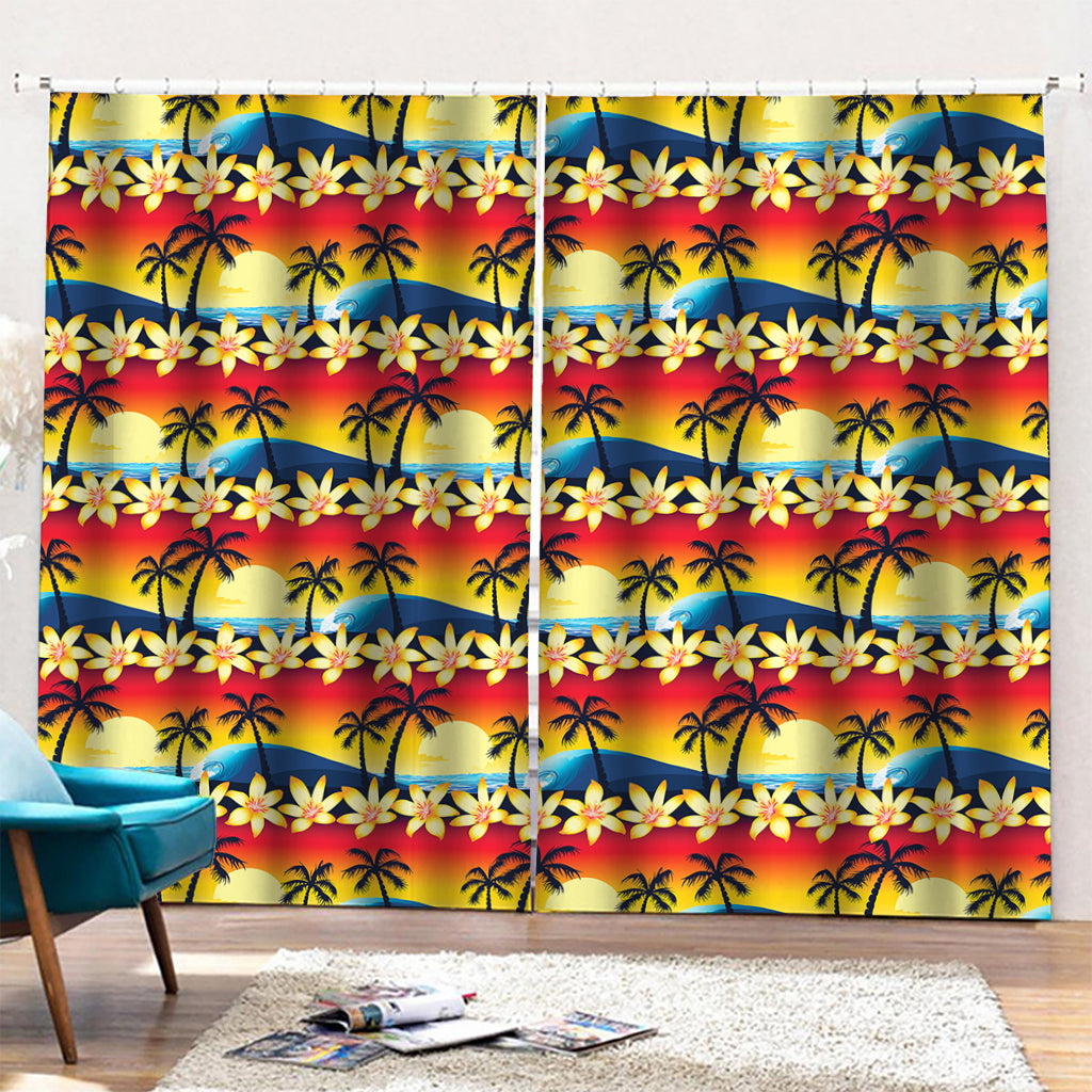 Tropical Sunset Pattern Print Pencil Pleat Curtains