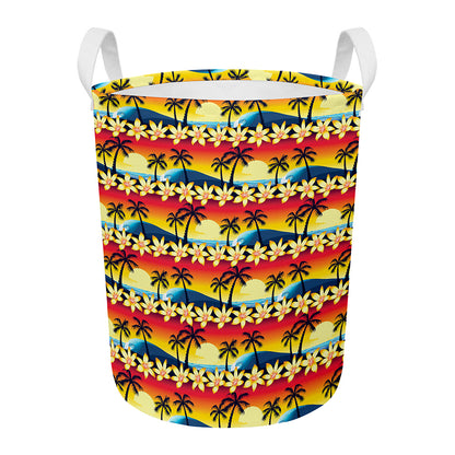 Tropical Sunset Pattern Print Round Laundry Basket