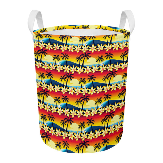 Tropical Sunset Pattern Print Round Laundry Basket