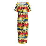 Tropical Sunset Pattern Print Short Sleeve Long Nightdress