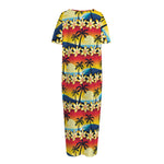 Tropical Sunset Pattern Print Short Sleeve Long Nightdress