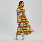 Tropical Sunset Pattern Print Short Sleeve Maxi Dress