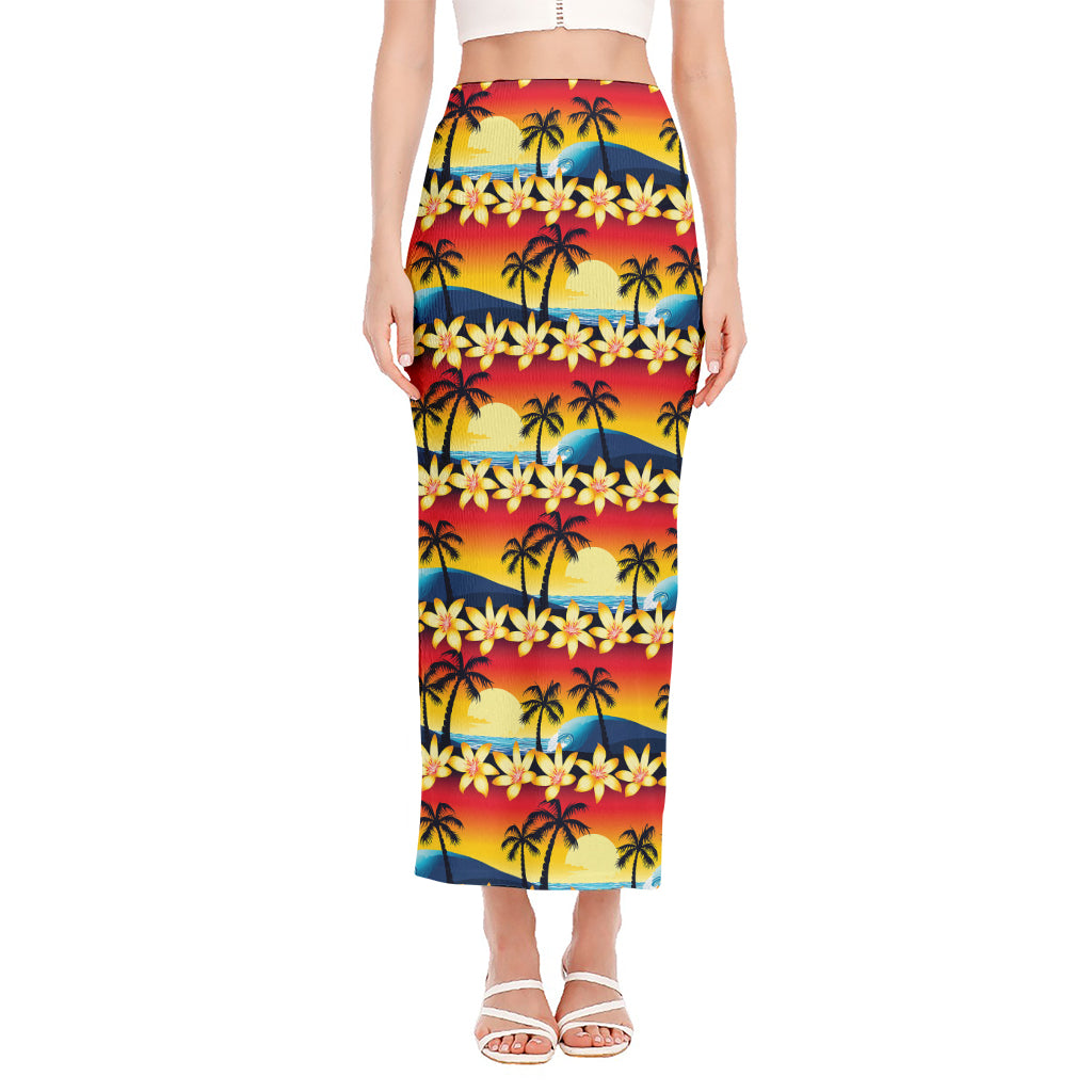 Tropical Sunset Pattern Print Side Slit Maxi Skirt