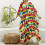 Tropical Sunset Pattern Print Silk V-Neck Kaftan Dress