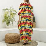 Tropical Sunset Pattern Print Silk V-Neck Kaftan Dress