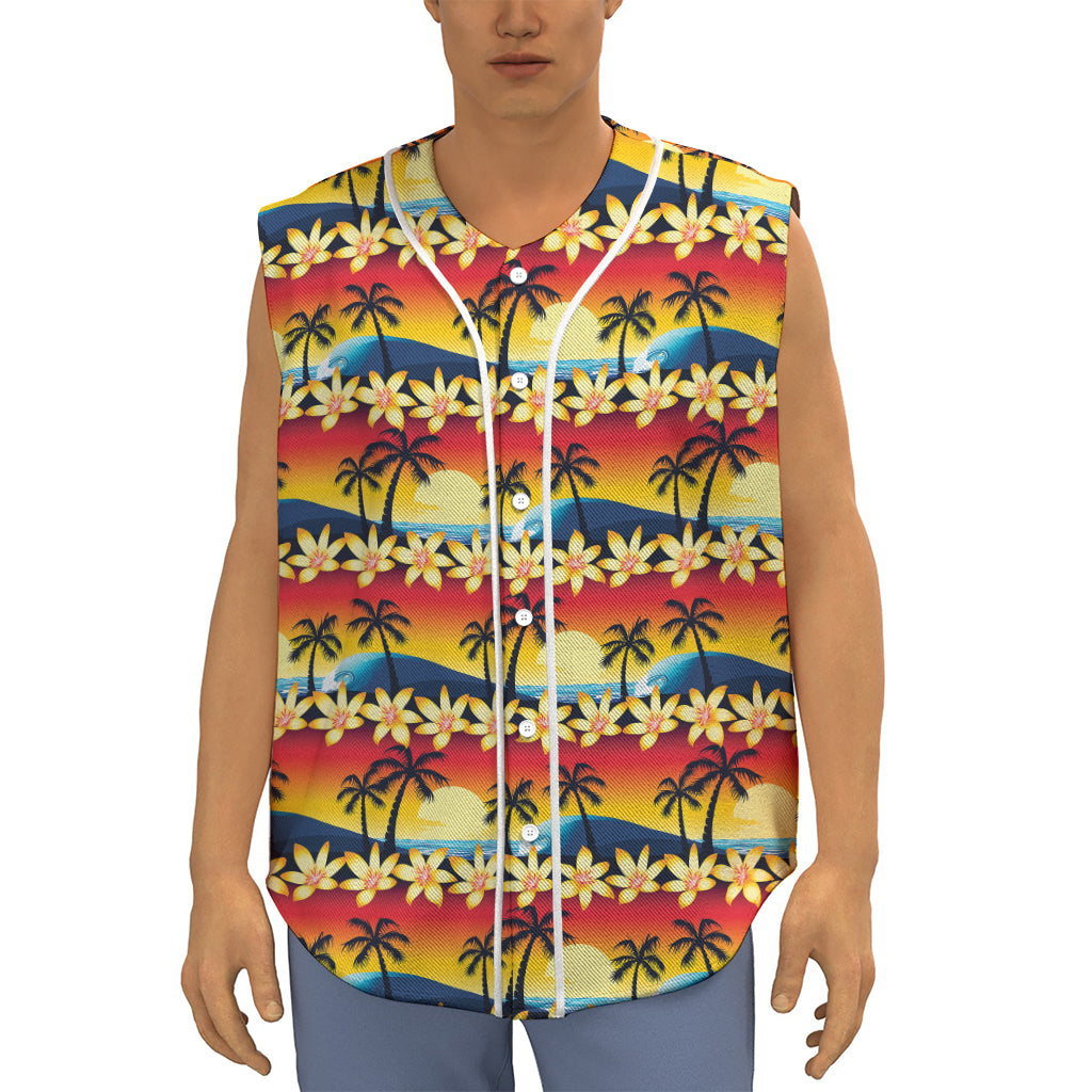 Tropical Sunset Pattern Print Sleeveless Baseball Jersey