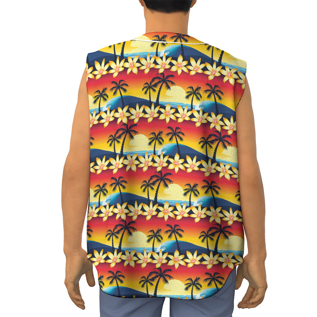 Tropical Sunset Pattern Print Sleeveless Baseball Jersey