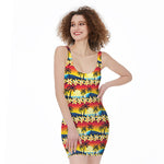 Tropical Sunset Pattern Print Sleeveless Bodycon Dress