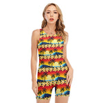 Tropical Sunset Pattern Print Sleeveless One Piece Swimsuit