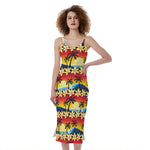 Tropical Sunset Pattern Print Slim Fit Midi Cami Dress