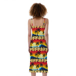Tropical Sunset Pattern Print Slim Fit Midi Cami Dress