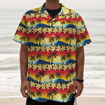Tropical Sunset Pattern Print Textured Short Sleeve Shirt