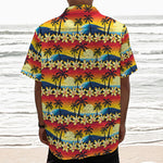 Tropical Sunset Pattern Print Textured Short Sleeve Shirt