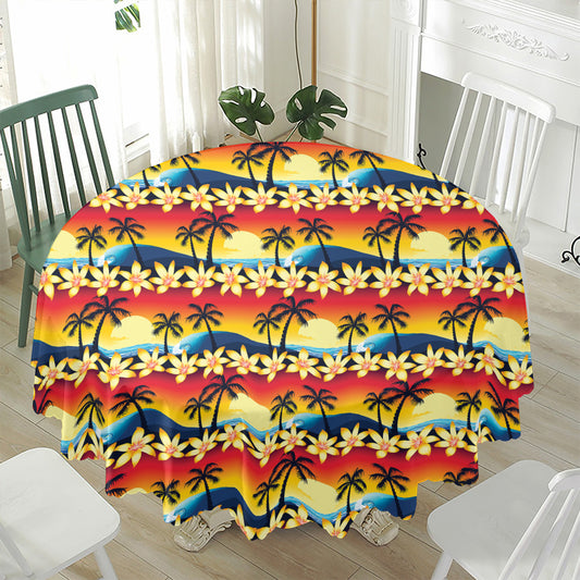 Tropical Sunset Pattern Print Waterproof Round Tablecloth