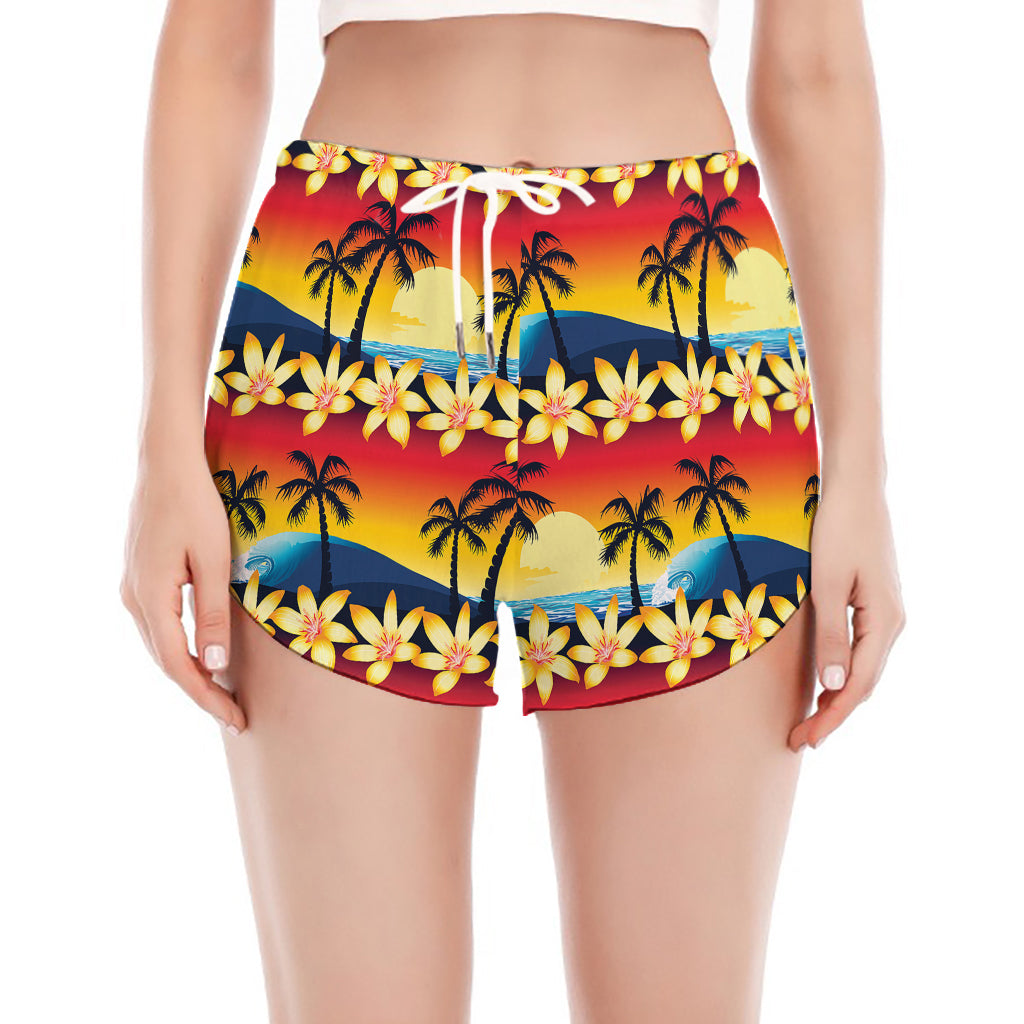 Tropical Sunset Pattern Print Women's Split Running Shorts