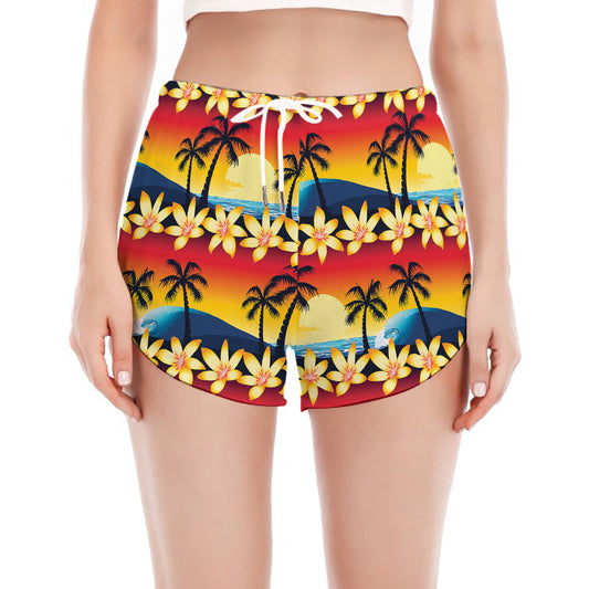 Tropical Sunset Pattern Print Women's Split Running Shorts