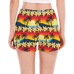 Tropical Sunset Pattern Print Women's Split Running Shorts