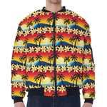 Tropical Sunset Pattern Print Zip Sleeve Bomber Jacket