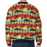 Tropical Sunset Pattern Print Zip Sleeve Bomber Jacket