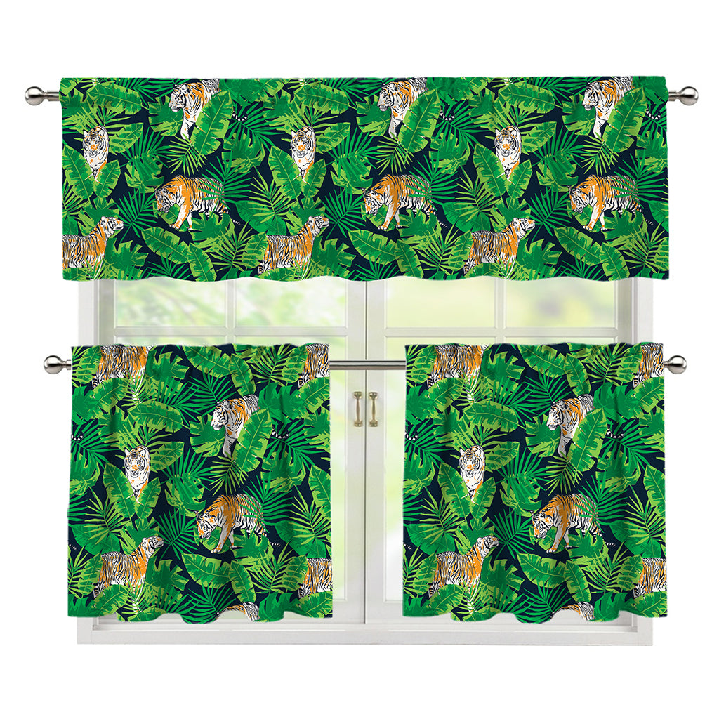 Tropical Tiger Pattern Print 3 Piece Kitchen Curtains