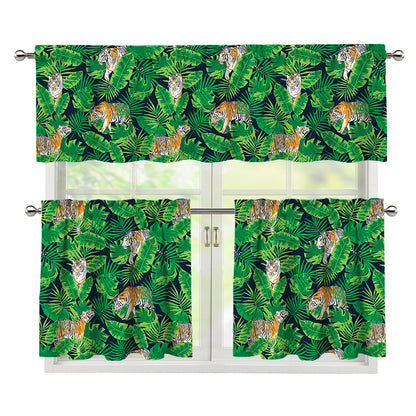 Tropical Tiger Pattern Print 3 Piece Kitchen Curtains
