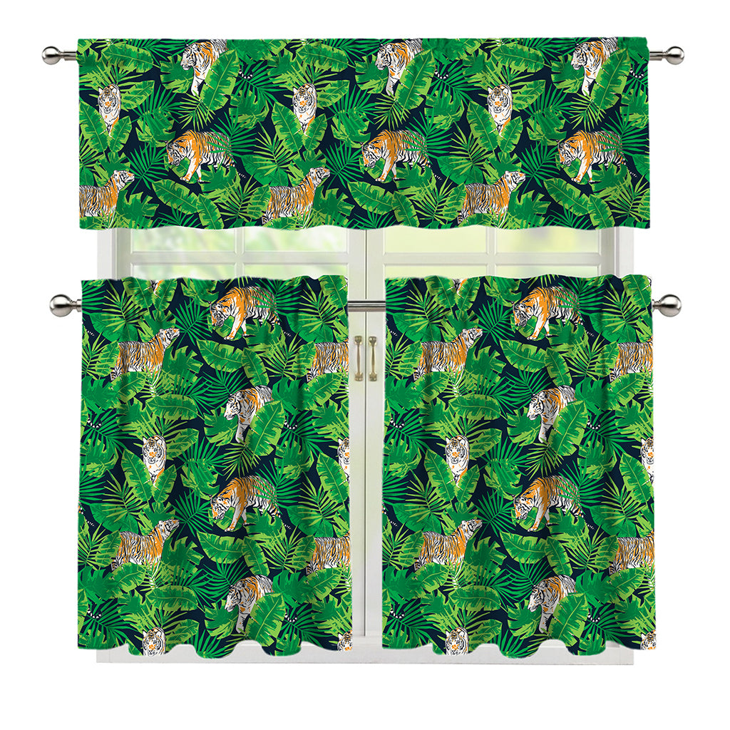 Tropical Tiger Pattern Print 3 Piece Kitchen Curtains