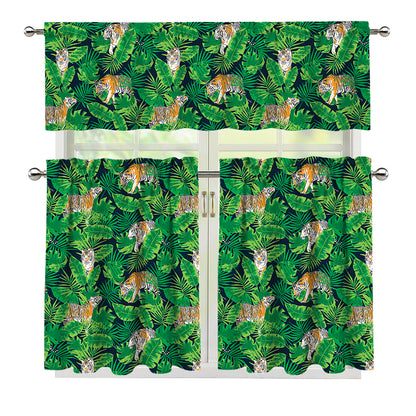 Tropical Tiger Pattern Print 3 Piece Kitchen Curtains