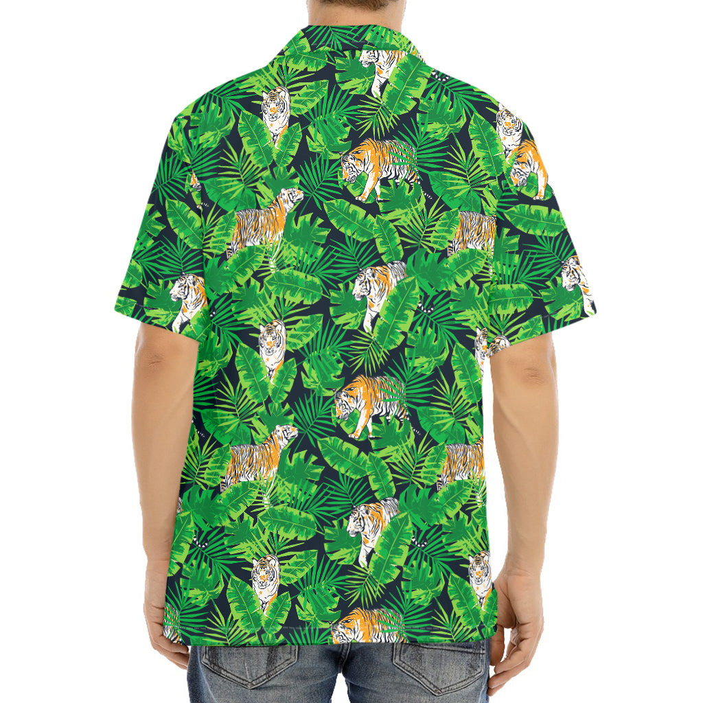 Tropical Tiger Pattern Print Aloha Shirt
