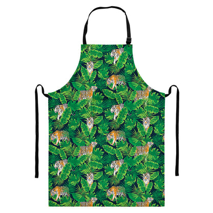 Tropical Tiger Pattern Print Bib Apron With Pocket