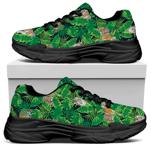 Tropical Tiger Pattern Print Black Chunky Shoes