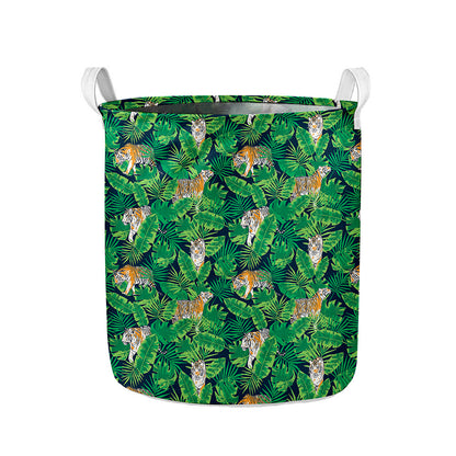 Tropical Tiger Pattern Print Collapsible Laundry Basket