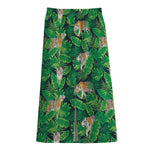 Tropical Tiger Pattern Print Cotton Front Slit Maxi Skirt