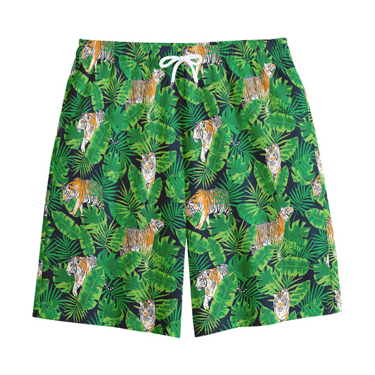 Tropical Tiger Pattern Print Cotton Shorts