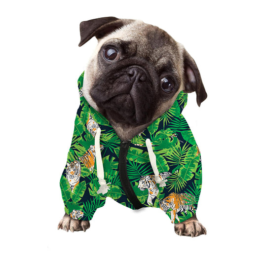 Tropical Tiger Pattern Print Dog Zip Up Hoodie