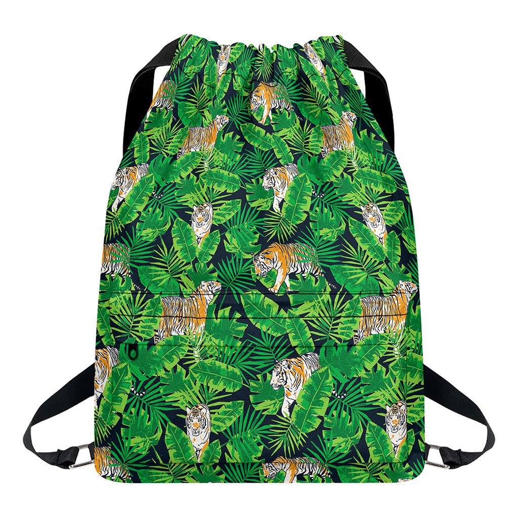 Tropical Tiger Pattern Print Drawstring Backpack