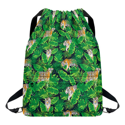 Tropical Tiger Pattern Print Drawstring Backpack