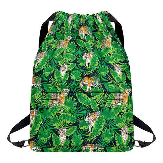 Tropical Tiger Pattern Print Drawstring Backpack