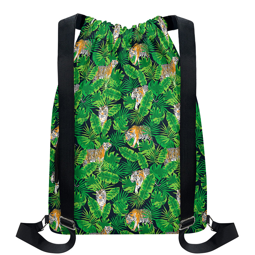Tropical Tiger Pattern Print Drawstring Backpack