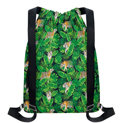 Tropical Tiger Pattern Print Drawstring Backpack